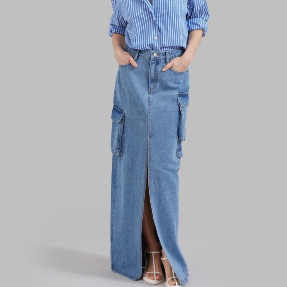 The Frankie Shop Denver Cargo Denim Maxi Skirt